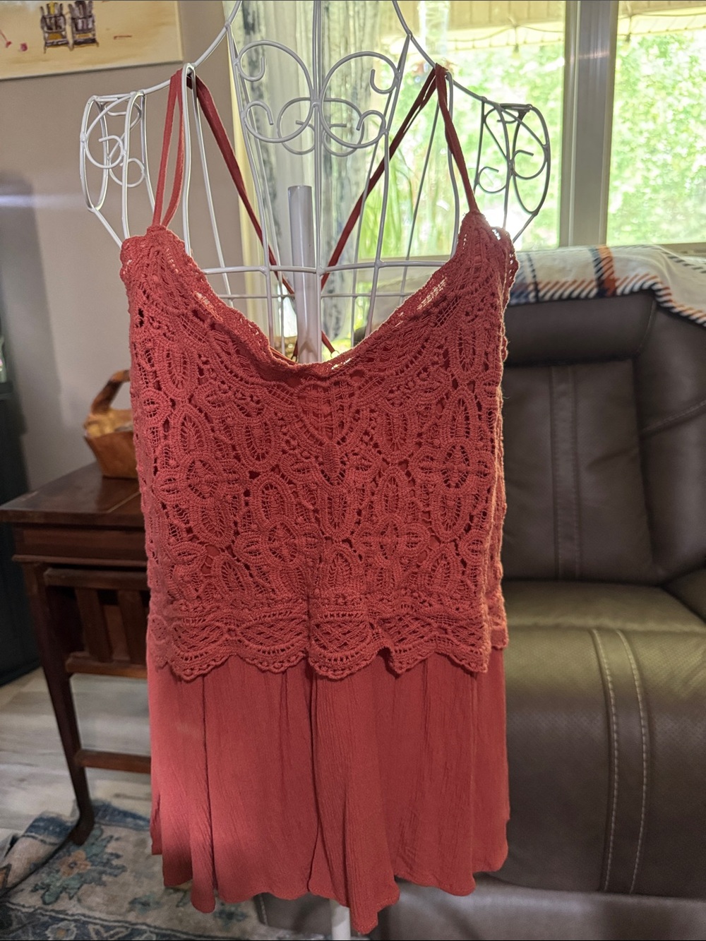 Maurices Rust Coral Crochet Tank Top